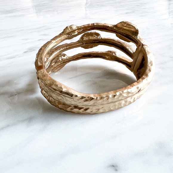 Gold Capri 3 Row Coin & Crystal Pavé Bangle - Picture 4 of 6